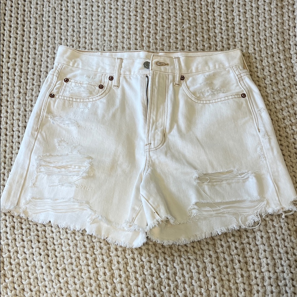 American Eagle Outfitters White Distressed Jean Shorts